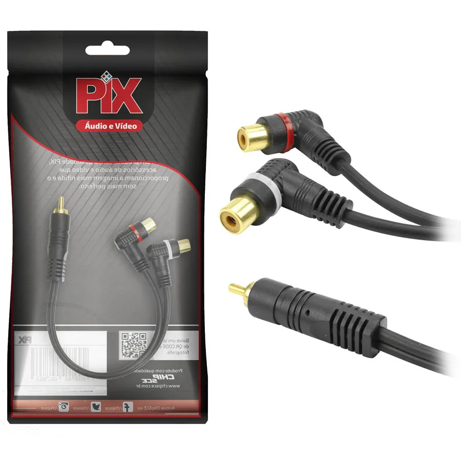 Audio Cable Y 2 Rca Male 1 Female 25 cm 4mm 90 Degrees