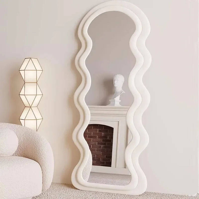 Irregular Full Length Standing Modern Vintage Velvet Frame Wave Decorative Mirror