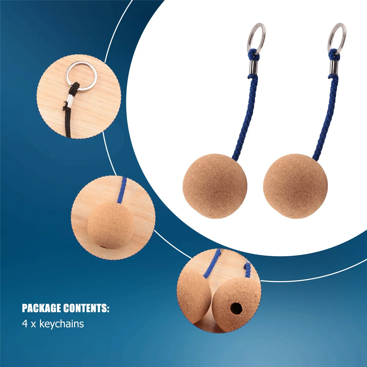 4Pcs Floating Cork Ball Keyrings,50mm Key Float Water Sport Accessories for Surfing Swimming Diving Fishing Sailing Boat image 5