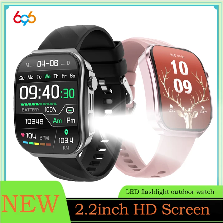 

Square 3D Curved Screen Men Women Sports Smart Watch LED Flashlight Watches Blue Tooth Call Health Smartwatch Music Waterproof