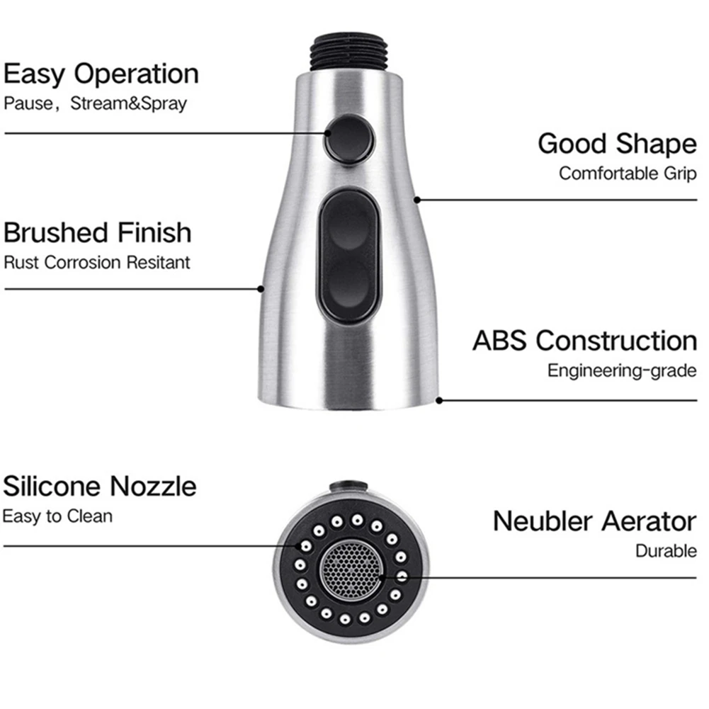 

AT05-2X Kitchen Sink Pull Down Faucet Spray Head Nozzle Pull Out Hose Sprayer Replacement Part Faucet Head - Brushed Nickel