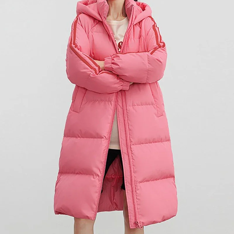 Women Zipper Thicken Long Coat Turtleneck Hooded Down Coat Oversize Loose Office Coat Women Casual Parkas 2024 Autumn Winter