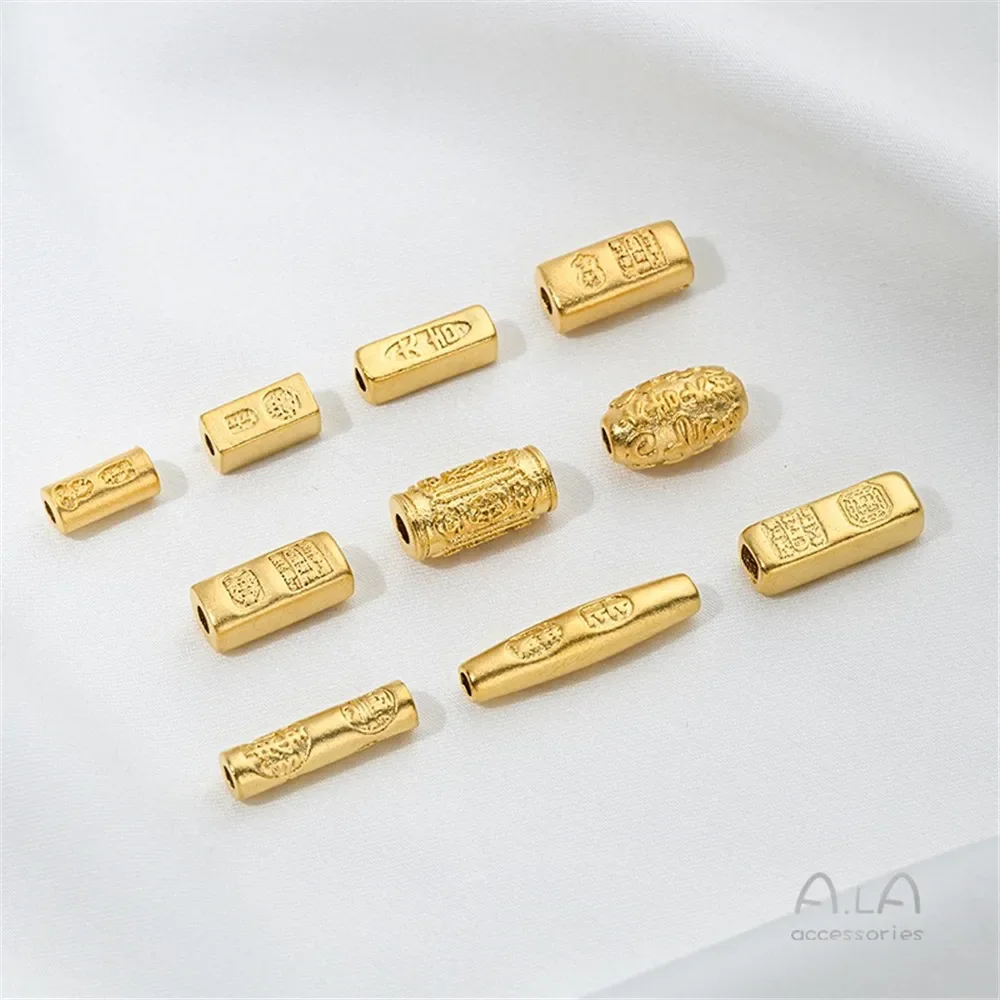 Vietnam Sand Gold Accessories Engraved Auspicious Words Six-character Proverbs To Attract Wealth Beads Tube Gold Bar Barrel Bead