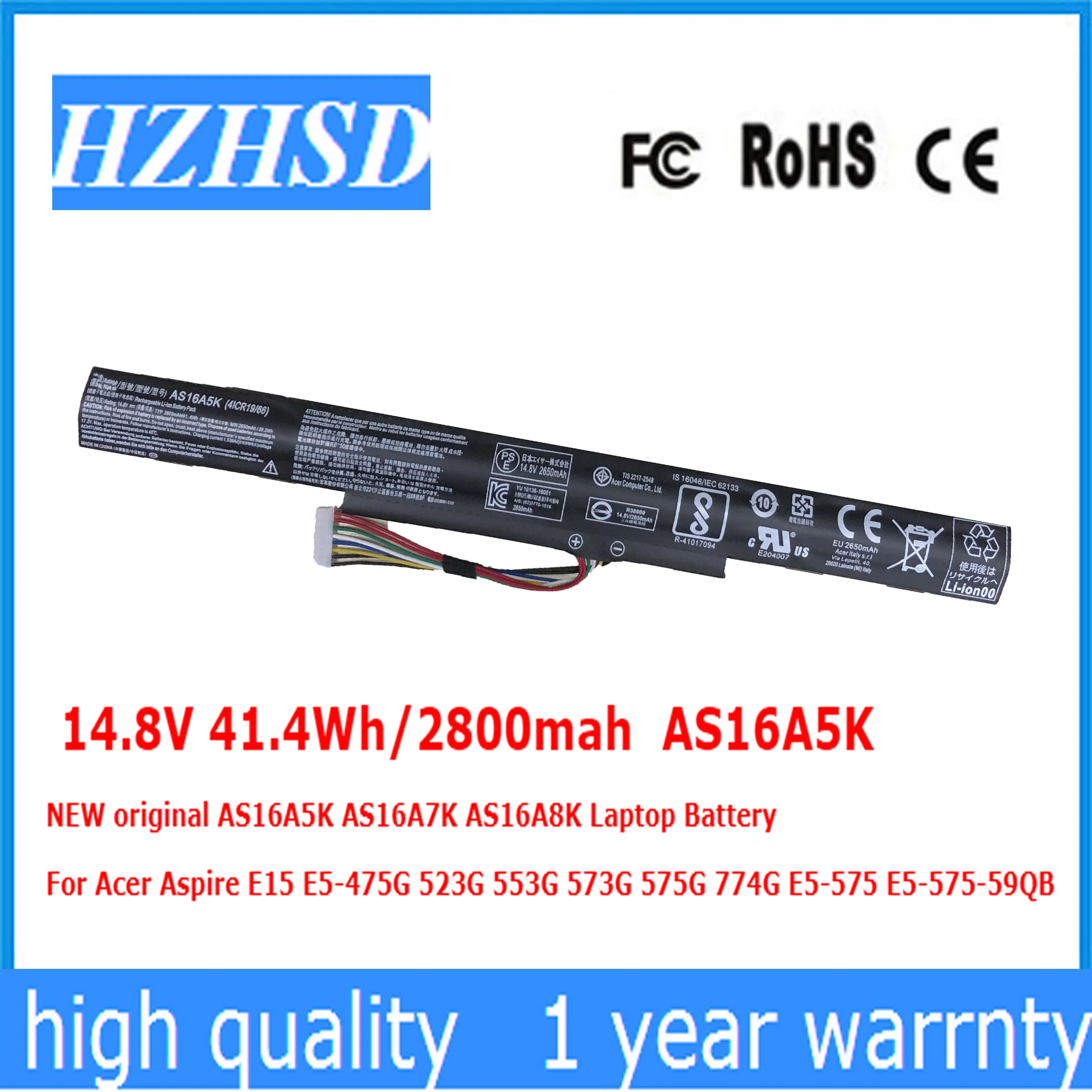 

14.8V 41.4Wh/2800mah AS16A5K NEW original AS16A7K AS16A8K Laptop Battery For Acer Aspire E15 E5-475G 523G 553G 573G 575G 774G