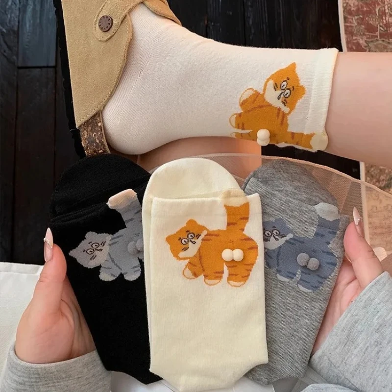 

Cute Cartoon Cat Socks Unisex Ins Japanese Style Funny Soft Cats Butt Eggs Design Novelty Cotton Blend Crew Stockings Sock
