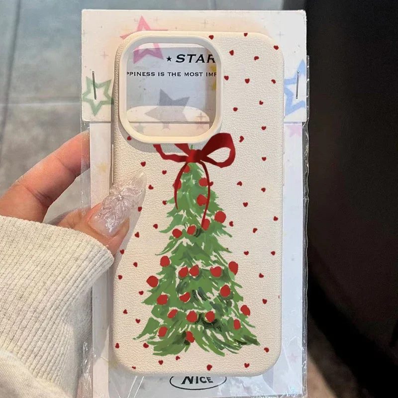 

Чехол для телефона с узором рождественской елки с милым бантом для iPhone 11, 12, 13, 14, 15, 16, 17 Pro Max 16E 15, 14 Plus X XR XS Max, мягкий чехол