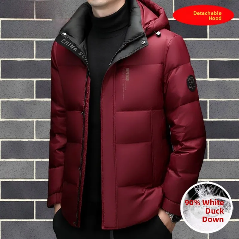 

Pierre Cardin Men's Winter Jaet Quilted Thiened Red Coat with Hood Removeable Urban Faion Casual Sle Warm And Windproof