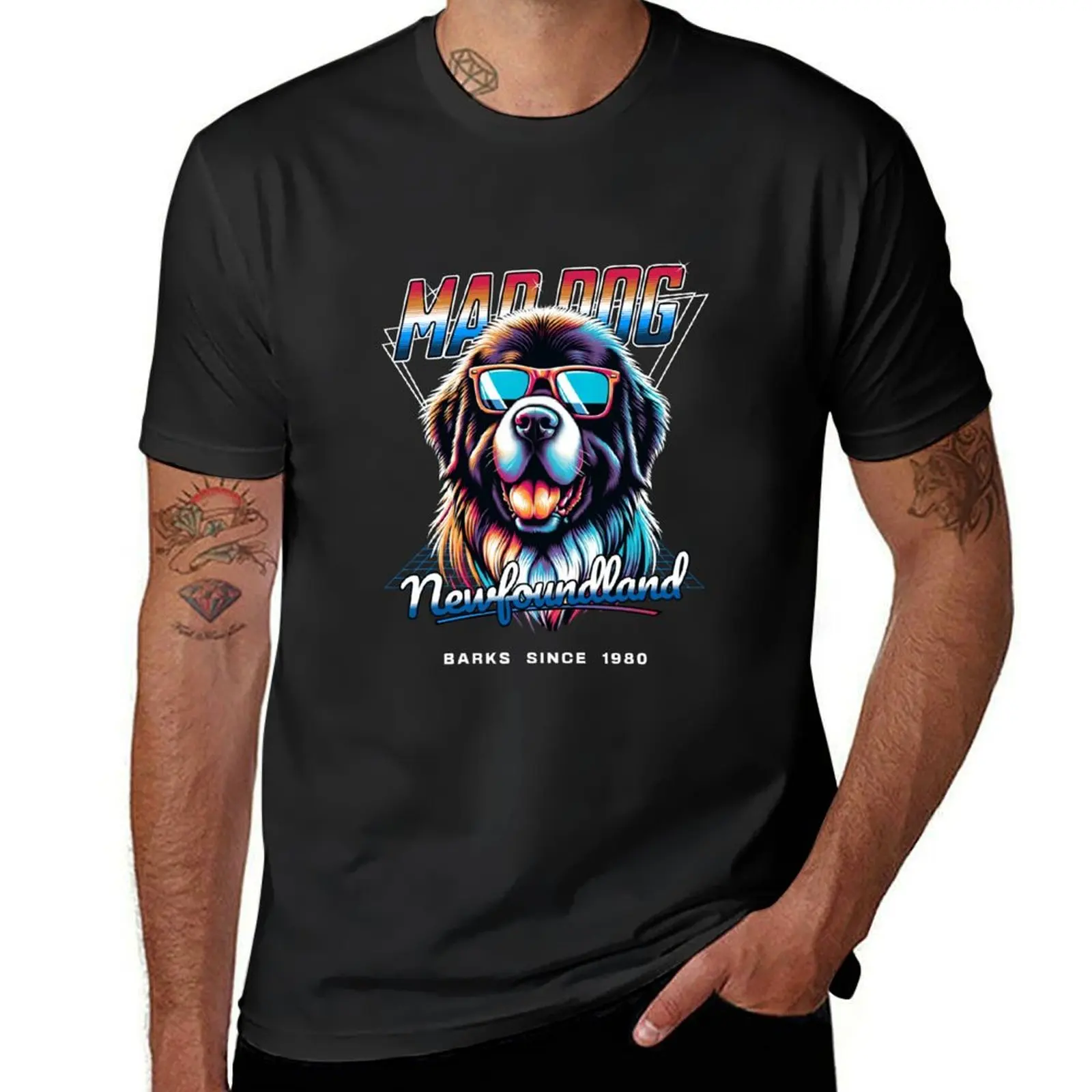 Mad Dog Newfoundland Dog T-Shirt summer tops sports fans oversized vintage men t shirts