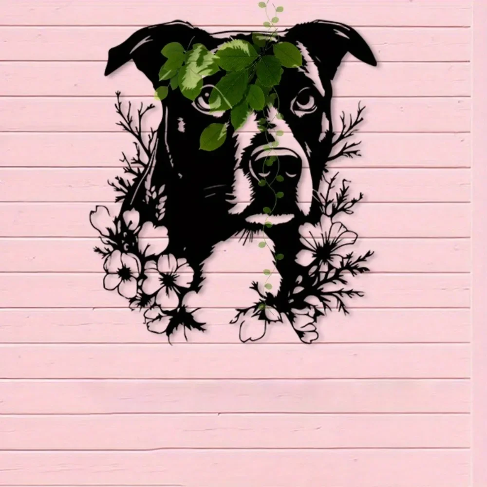 CIFBUY Pit Bull Terrier Metal Wall Art Iron Mural Rustic Dog Statue Decor Kennel Pet Room Outdoor Hanging Ornament