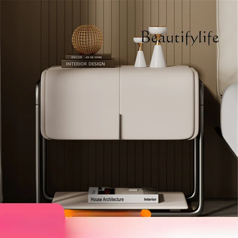 

yj15 Italian light luxury high-end bedside table minimalist new modern simple solid wood bedroom bedside storage cabinet