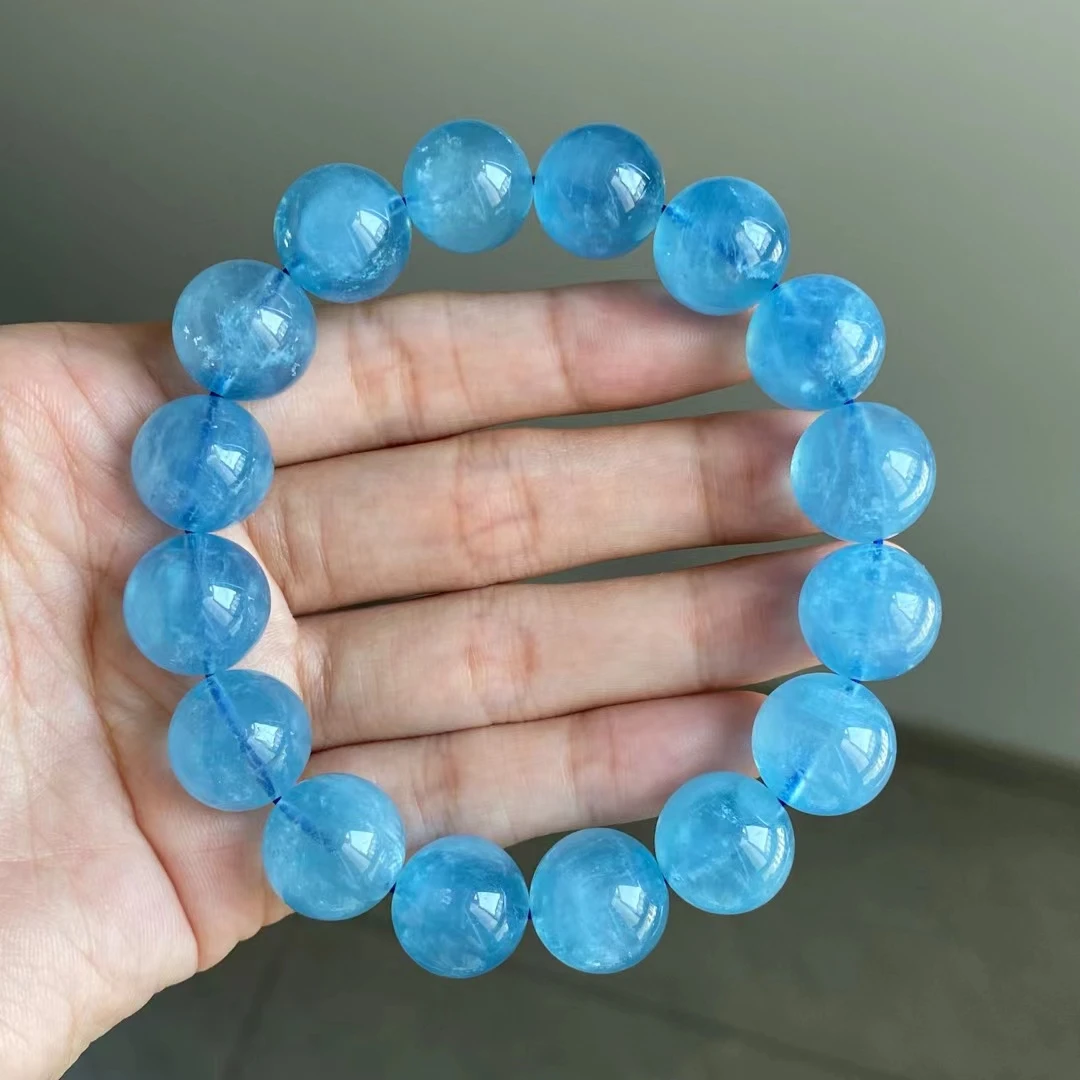 

Natural Blue Aquamarine Clear Barrel Beads Bracelet Pendant 14mm Women Men Brazil Stretch Blue Aquamarine Jewelry AAAAA