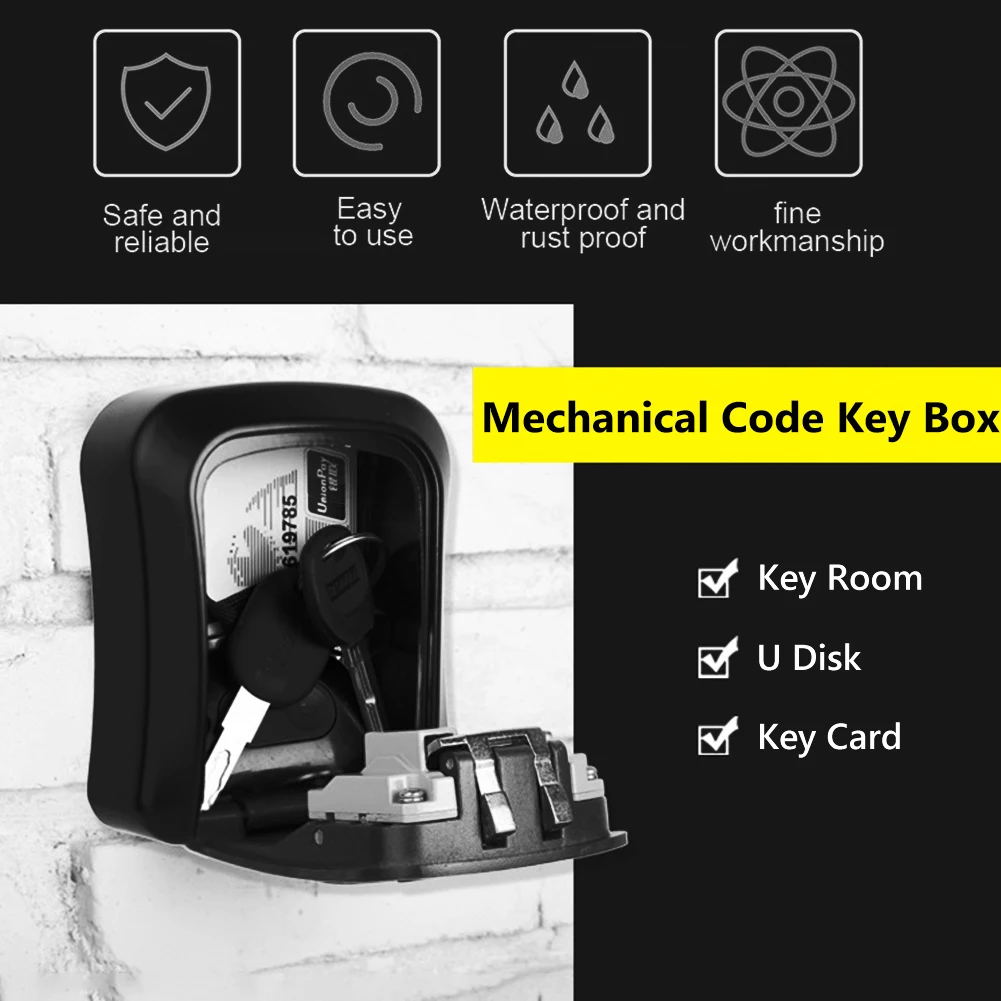 Wall Mount Key Lock Box 4 Digit Password Code Security Lock No Key for Home Office Key Safe Secret Storage Box Home Organizer