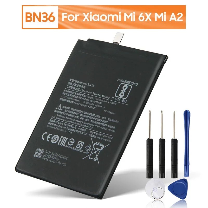 Replacement Phone Battery For Xiaomi Mi6X Mi 6X MiA2 Mi A2 3010mAh With Free Tools