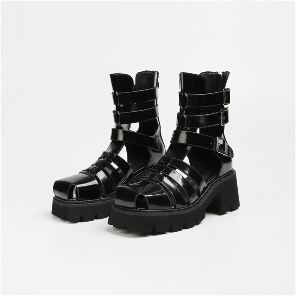 Schwarze Gladiator-Sandalen der Marke 2025 für Damen, Sommer, Freizeit, quadratischer Absatz, Plateau, große Größe 43_voghion.com