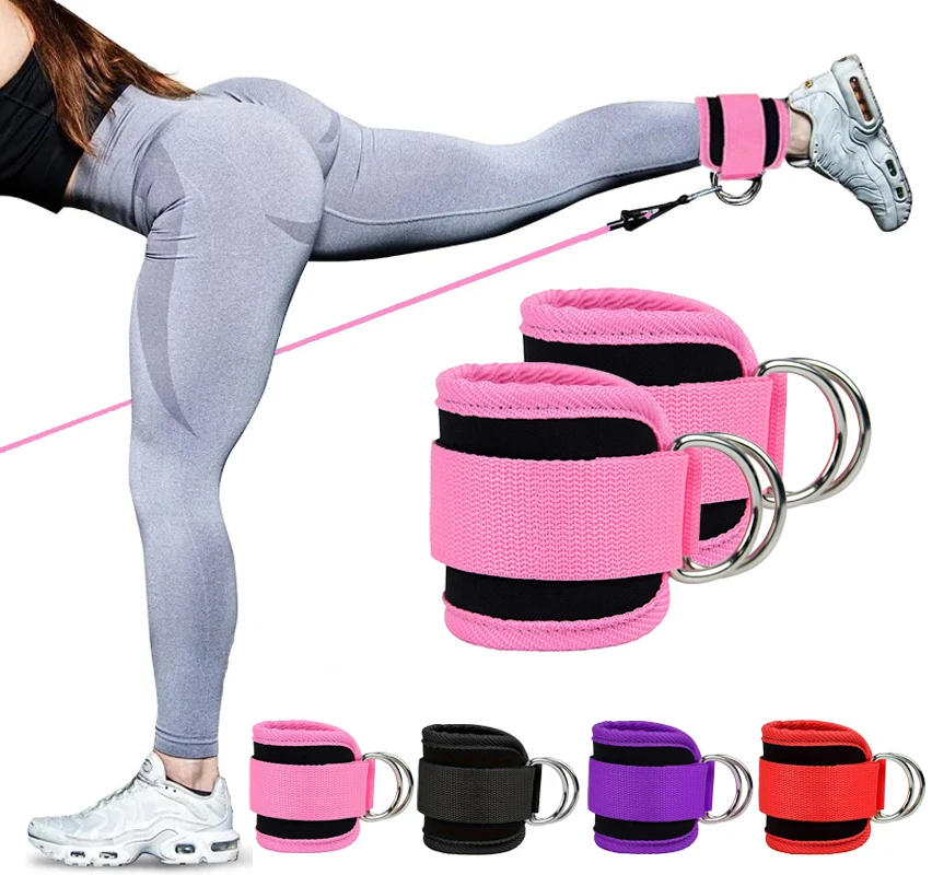 Doppelte D-Ring-Knöchelmanschetten mit Riemen – robuste Gym-Manschetten für Gesäßmuskeln, Beine und Bauchmuskeln, Krafttraining