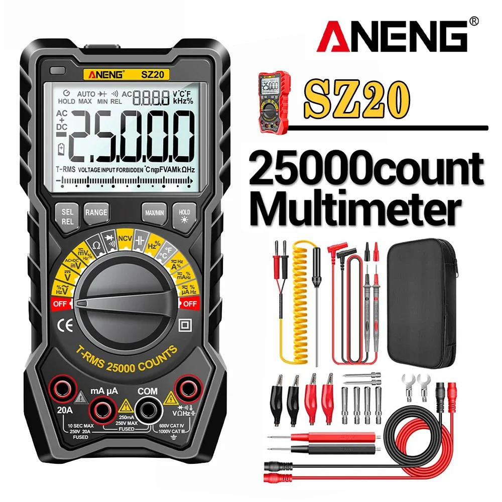 ANENG SZ20 Multimeter Smart Manual   Range Meter 25000 Counts NCV AC DC Ohm Hz Smart Manual Range Digital Multimetro Tester Tool