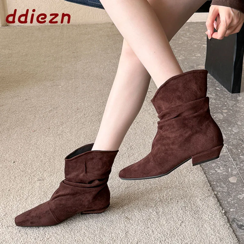 New Elegant Women Chelsea Ankle Boots Slip On Shoes Female Low Heel Footwear Fashion Square Toe Ladies Short Booties Shoes