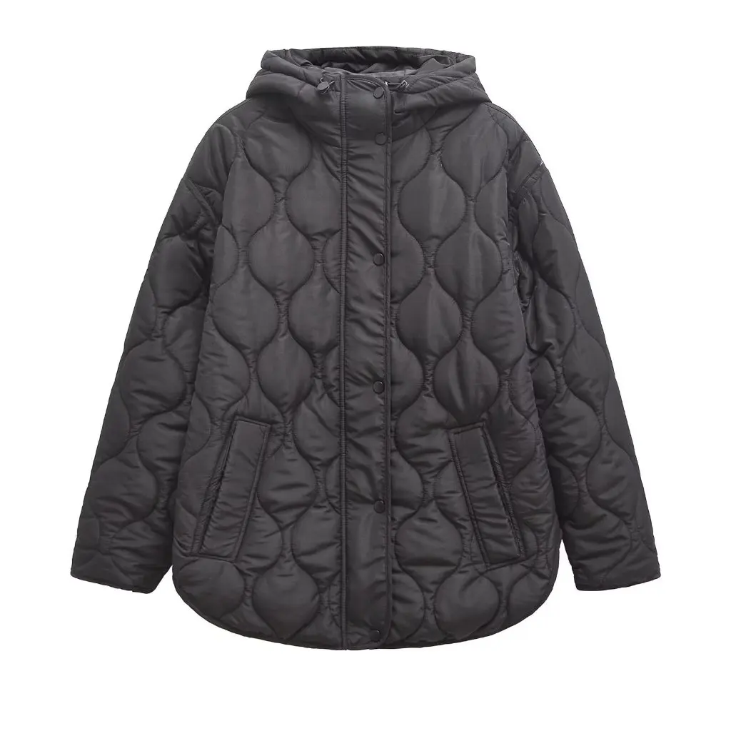 

plus Size Women's Hooded Jacket Autumn Winter European American Style Loose Rhombus Cotton-Padded Coat for Women