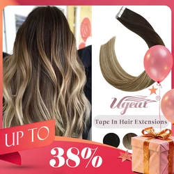 Ugeat-extensiones de cabello humano Remy, máquina de 12-24 