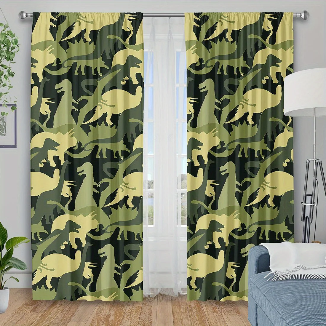 

Dinosaur Print Curtain Green Jungle Theme Window Curtains Nursery Room Home Decor Kids Waterproof Drapes