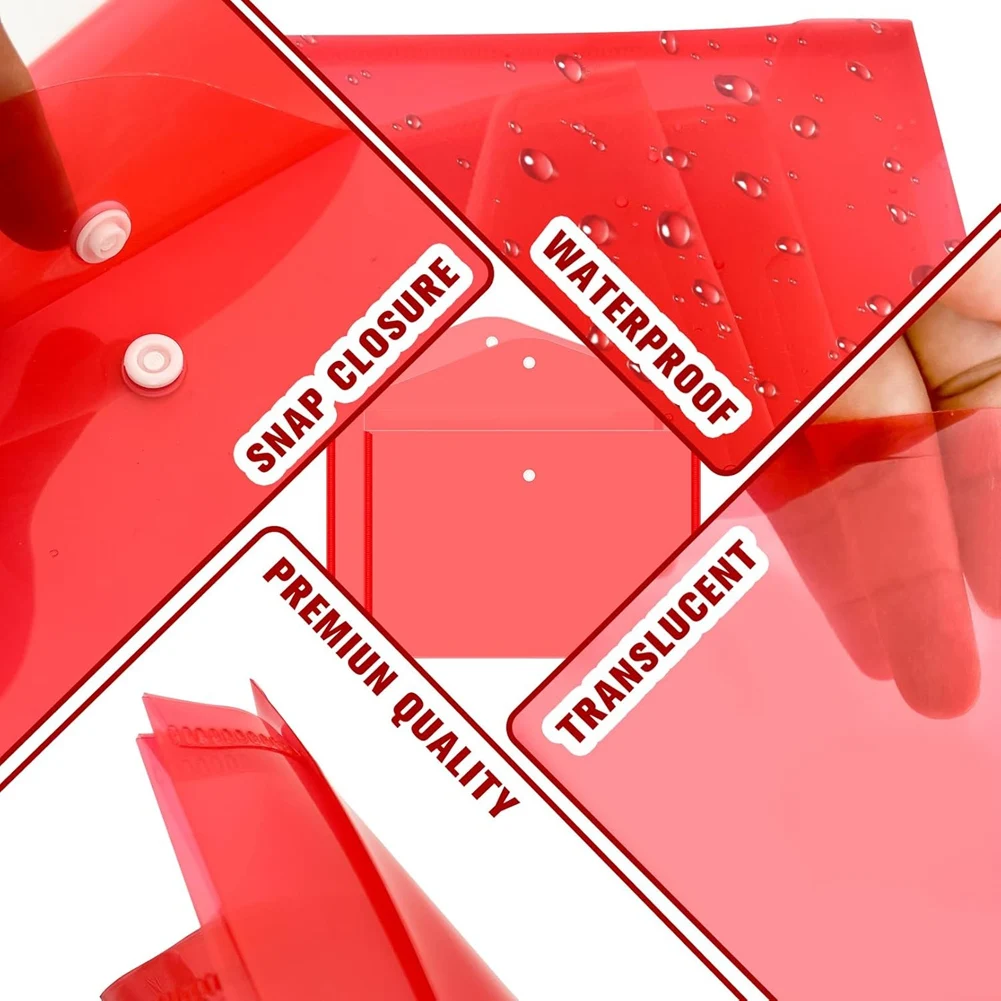 Buste per documenti in plastica da 12 pezzi con chiusura a scatto per documenti in formato A4, cartelle in polietilene per la scuola e le forniture