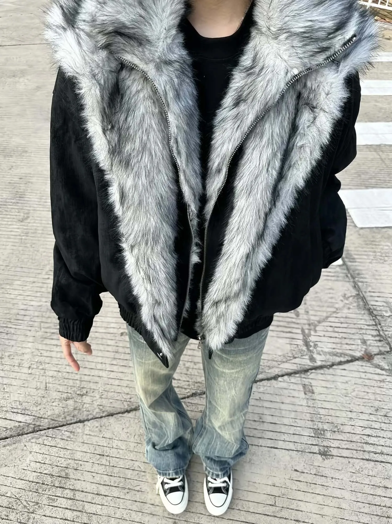 

New Polar Wolf King Eagle Men's Winter Thiened Fce Lined Cotton Jaet Warmth Insulation Outerwear Coat