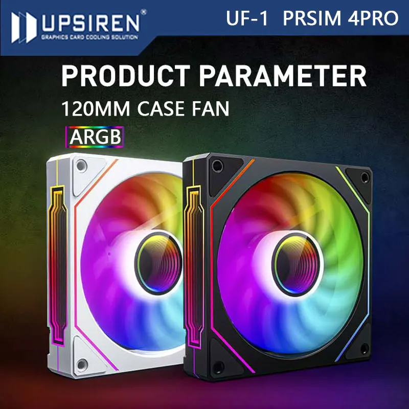 UPSIREN UF-1 PRISM 4 PRO Computer Chassis Fan 12cm ARGB 4 Pin PWM Quiet Cooling Fan 12V Large Air Volume 45.2CFM/600-1500RPM