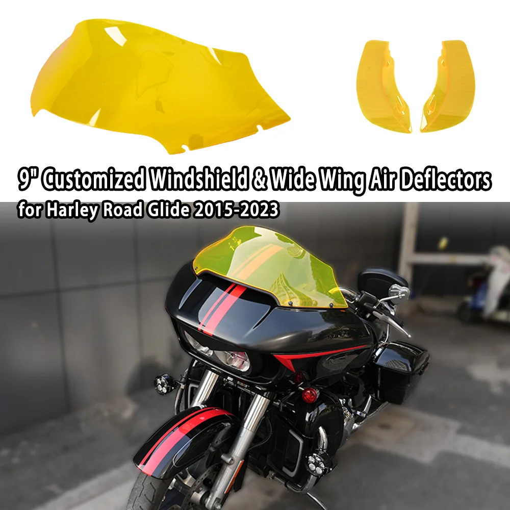 

Motorcycle 9inch Windshield Wind Windscreen Deflector Cover Plate&Wide Wing Air Deflectors For Harley Road Glide FLTRX 2015-2023
