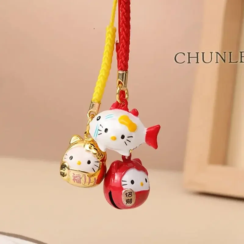 Sanrio Hello Kitty Cartoon Bell Japanese Lucky Cat Cartoon Bell Lucky Copper Bell Mobile Phone Pendant Accessory