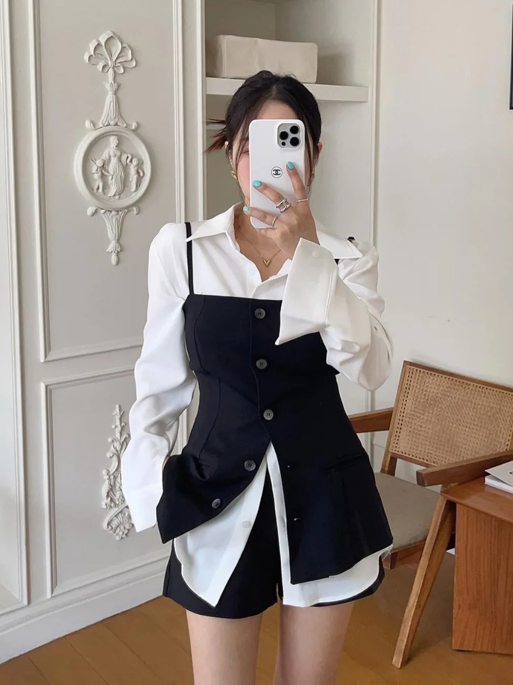 Fashionable Commute Style Women\'s Shirt Suit Vest Set Quality Cotton 100% Elegant Atmosphere Office Wear Casual Chic