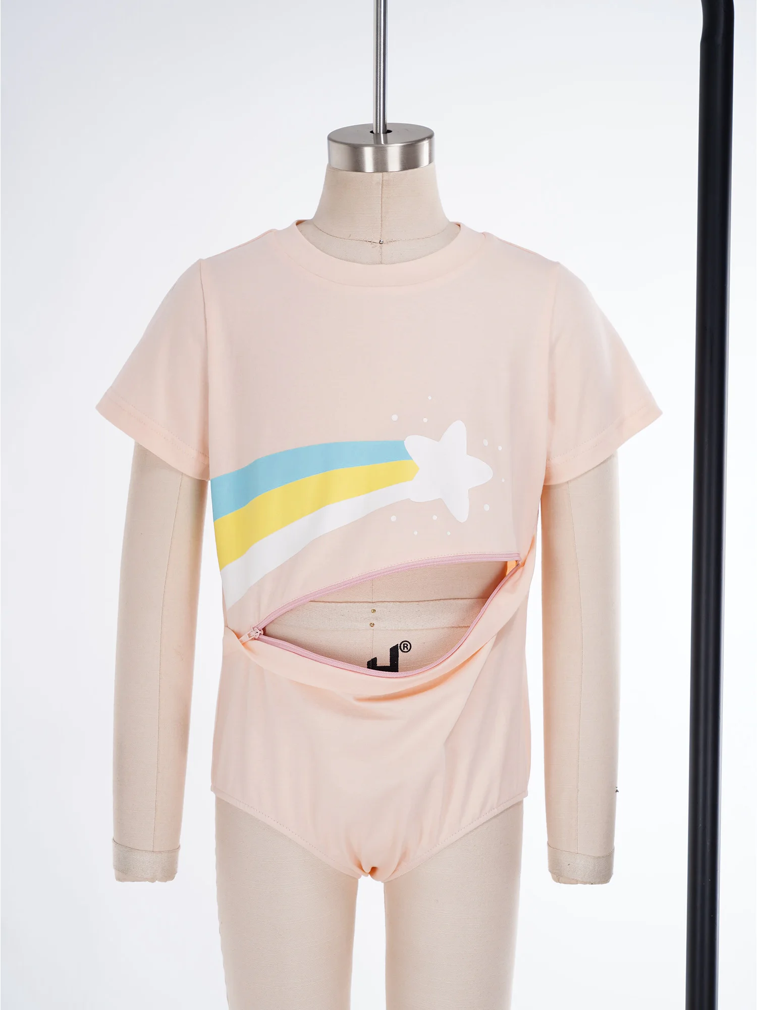 Kids Boys Girls Special Needs Adaptive Clothing Zipper Feeding Tube Access Bodysuit Press Button Crotch Rainbow Print Leotard