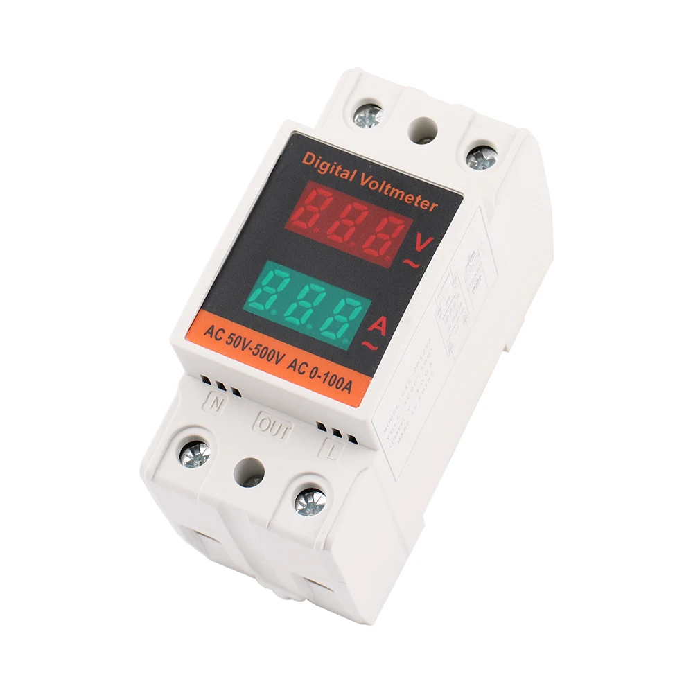 Din Rail AC Voltmeter Ammeter LCD Dual Digital  Electricity Meter AC50-500V AC1-99.9A Volt Amp Monitor Energy Meter AC220V