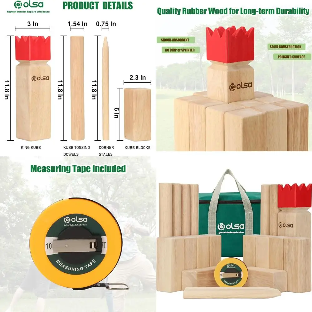 

OLSA Kubb Outdoor Games Kubb Yard Games for Adults Family Viking Chess Lawn Game with Carrying Bag Giant Outdoor Toss Games for