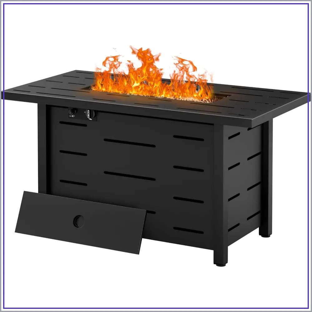 43 inch Outdoor Propane Fire Pit Table 50,000 BTU Rectangle Gas Firepit with Lid and Cover