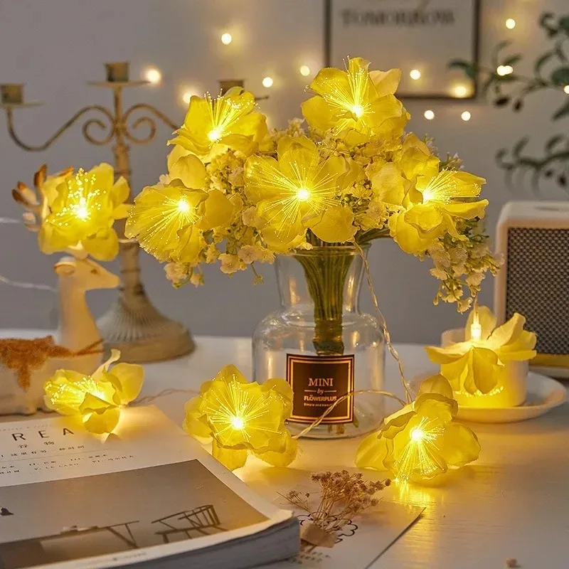 Guirnaldas de luces LED navideñas de 2M y 3M, guirnalda de flores de fibra óptica con pilas, decoración del hogar para fiesta de boda y Navidad, cadena Artificial