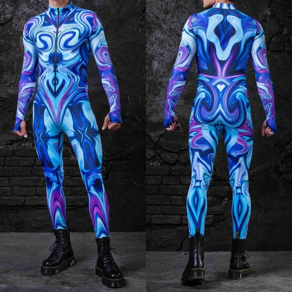 

Unisex Cyber Punk 3D Digital Printing Halloween Party Role Play Outfit Women Men Cosplay Costume Carnival Jumpsuit