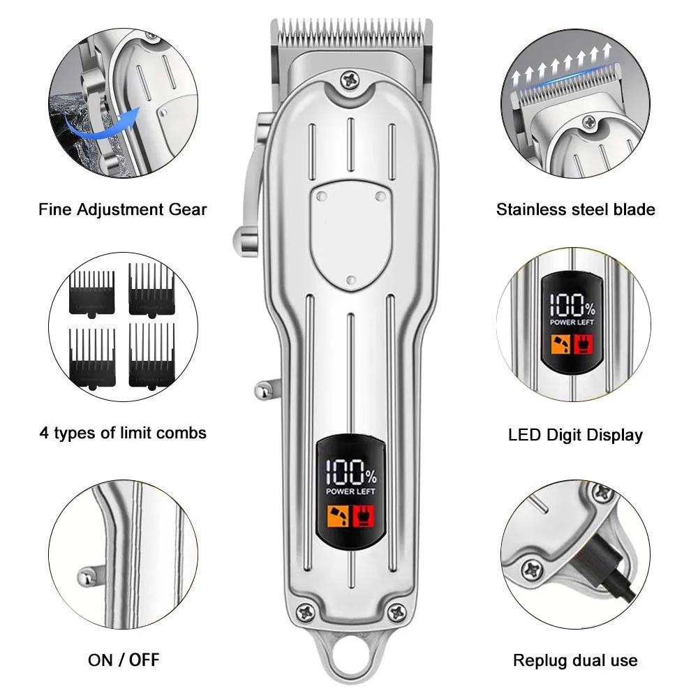 Professional Men's Cordless Electric Clipper, T-Blade Beard Trimming Kit, Haircutting Set with LED Display, Gift for men