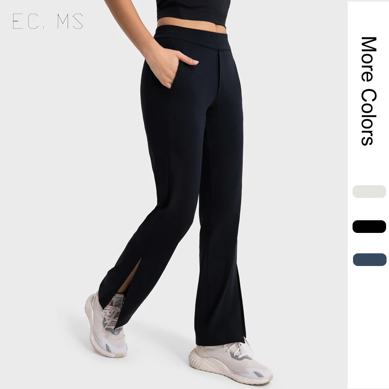 Women Sport Pants with Pockets High Waist Fork Micro Flare Bottoms Yoga Running Daily Pants