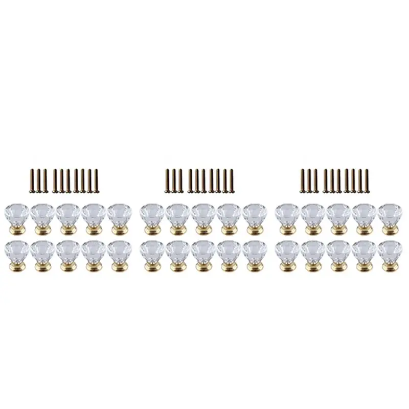 B03C-30 Pcs Crystal Glass Door Handle Drawer Cabinet Furniture Kitchen Handle Diamond Dressing Table Knob