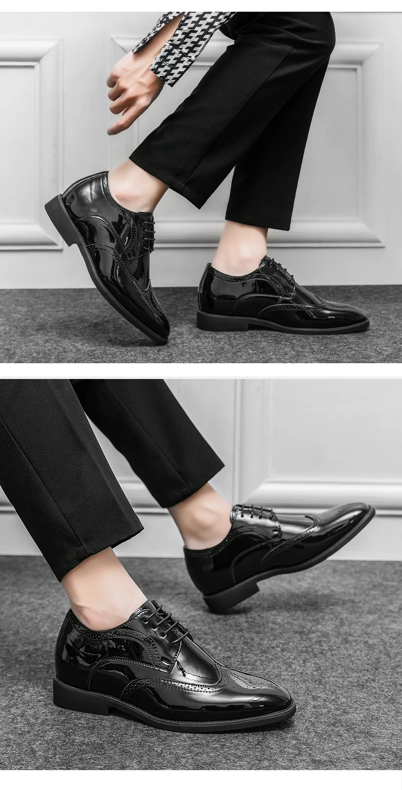 Brogue-Schuhe für Herren, weißes Lackleder, 6 cm, versteckte Höhenerhöhung, Einlegesohlen, formelle Kleidung, lässige Oxfords für Hochzeit, Business – Detail 20