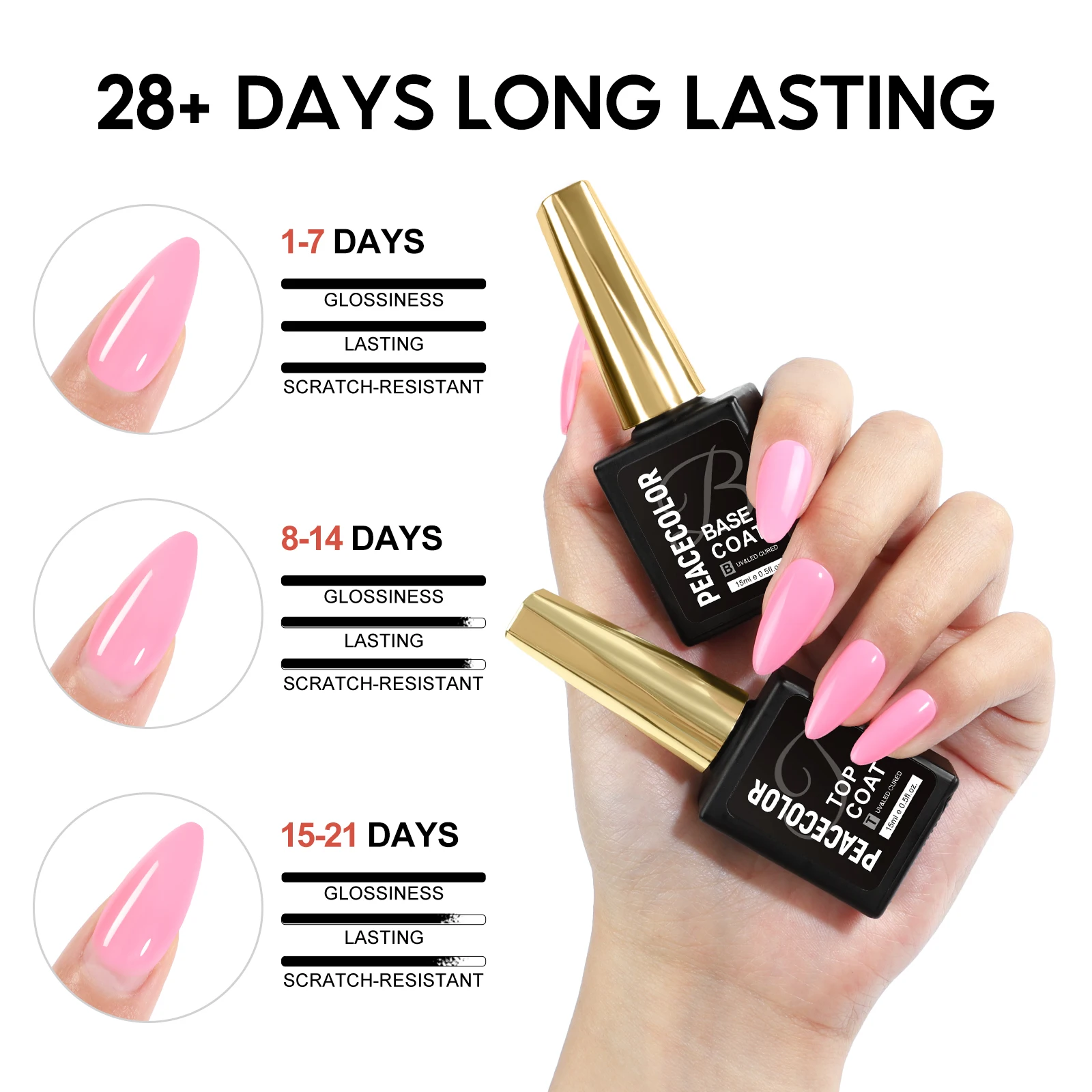 PEACECOLOR Juego de capa base superior de gel de 15 ml para esmalte de uñas en gel o Polygel, suministros de uñas de larga duración, salón de bricolaje, regalo de Halloween