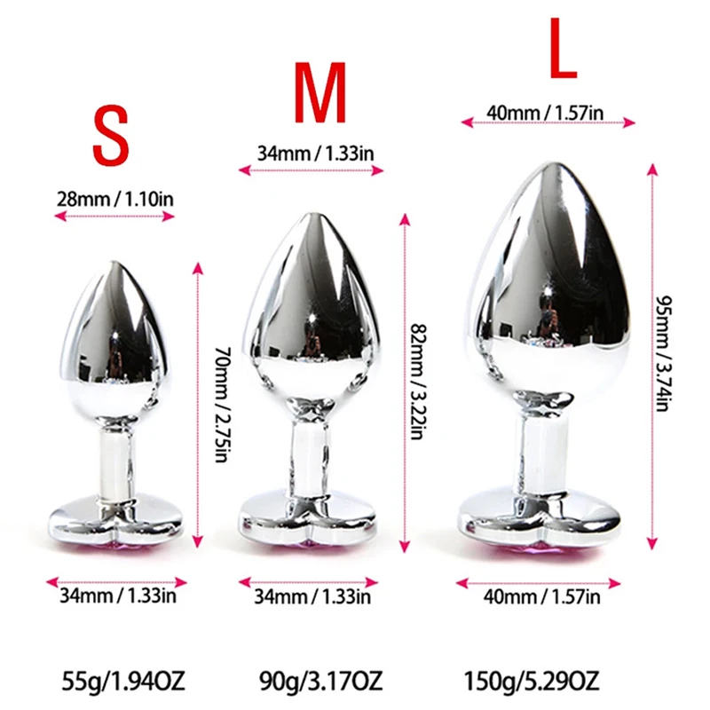 3Pc/Set Anal Plug Heart Stainless Steel Crystal Smooth Toy For Women 3 Size Butt Plug Stimulator Prostate Massager Adult Sex Toy