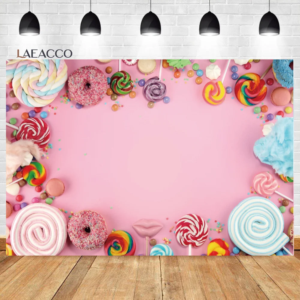 Laeacco Birthday Backdrops Candy Lollipop Cake Ice Cream Donut Kids Newborn Baby Shower Photography Backgrounds For Photo Studio