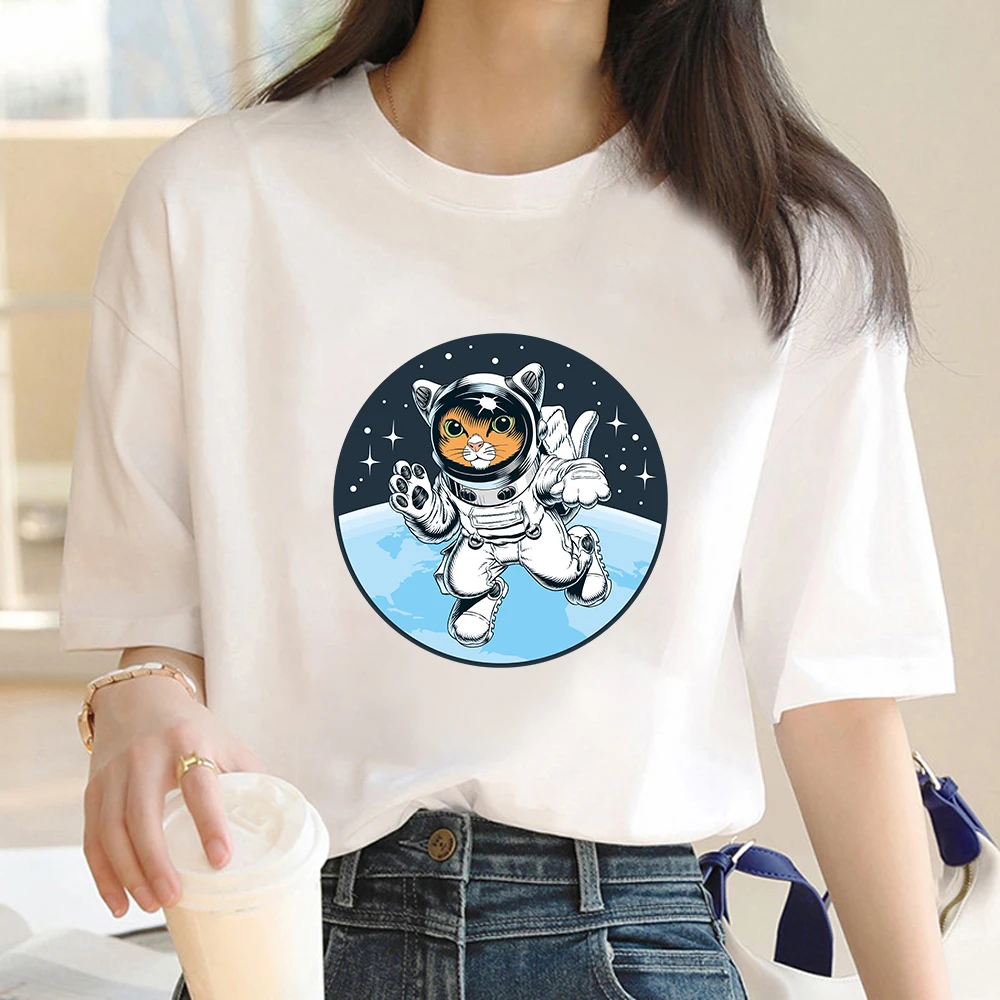 Fashion trend Y2k Aesthetic Cat Print Basic short sleeve T-shirt Street wear Bestie top Women's casual Harajuku Ladies T-shirt