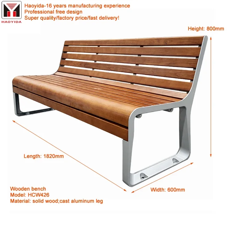 Manufacture Custom Public Patio Garden Bench Seat Wooden Outdoor Park Bench Heavy-duty Park Bench