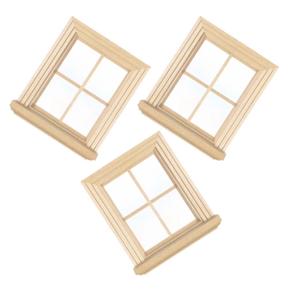 

3Pcs Miniature Dollhouse Windows: 1:12 Wooden Frame Kits Unpainted DIY Decoration for Tiny House Interiors Craft Enthusiasts