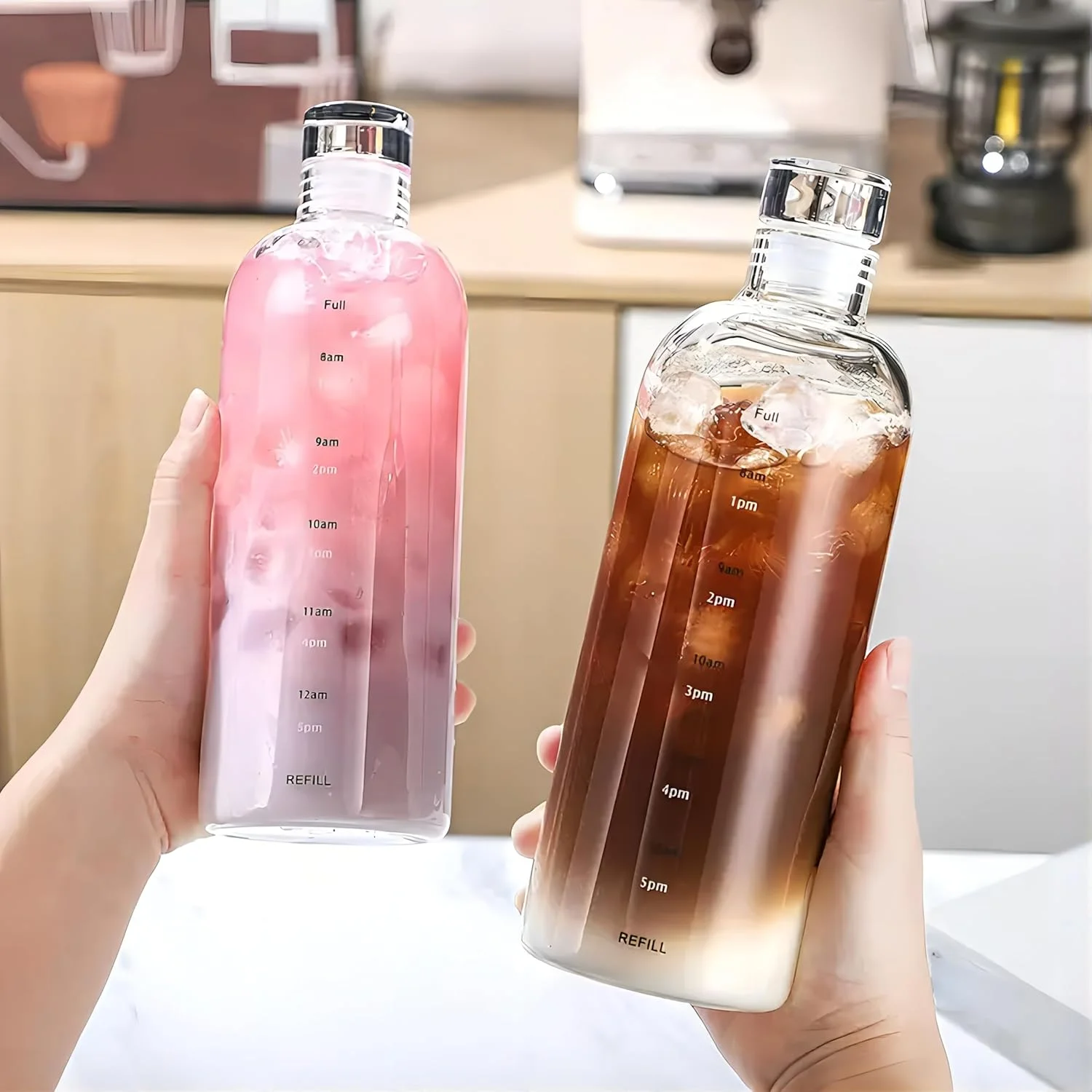 750ml Large Capacity Plastics Water Bottle With Time Marker Cover For Water Drink Transparent Milk Juice Cup Milk Tea Cup Gift