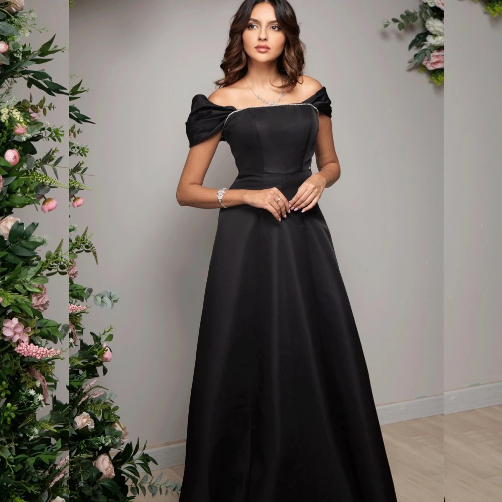 CustomizedJiayigong  Charmeuse Sequined Pleat Prom A-line Off-the-shoulder Bespoke Occasion Gown Long Dresses Saudi Arabia