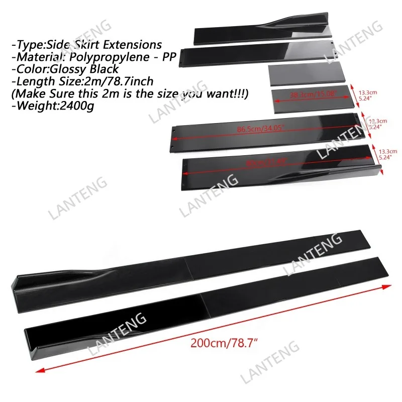For L-exus IS250 IS350 IS300 IS200T 1990-22 Car Side Skirts Extension Panel Splitter Spoiler Chin Lip Black Auto Exterior Parts