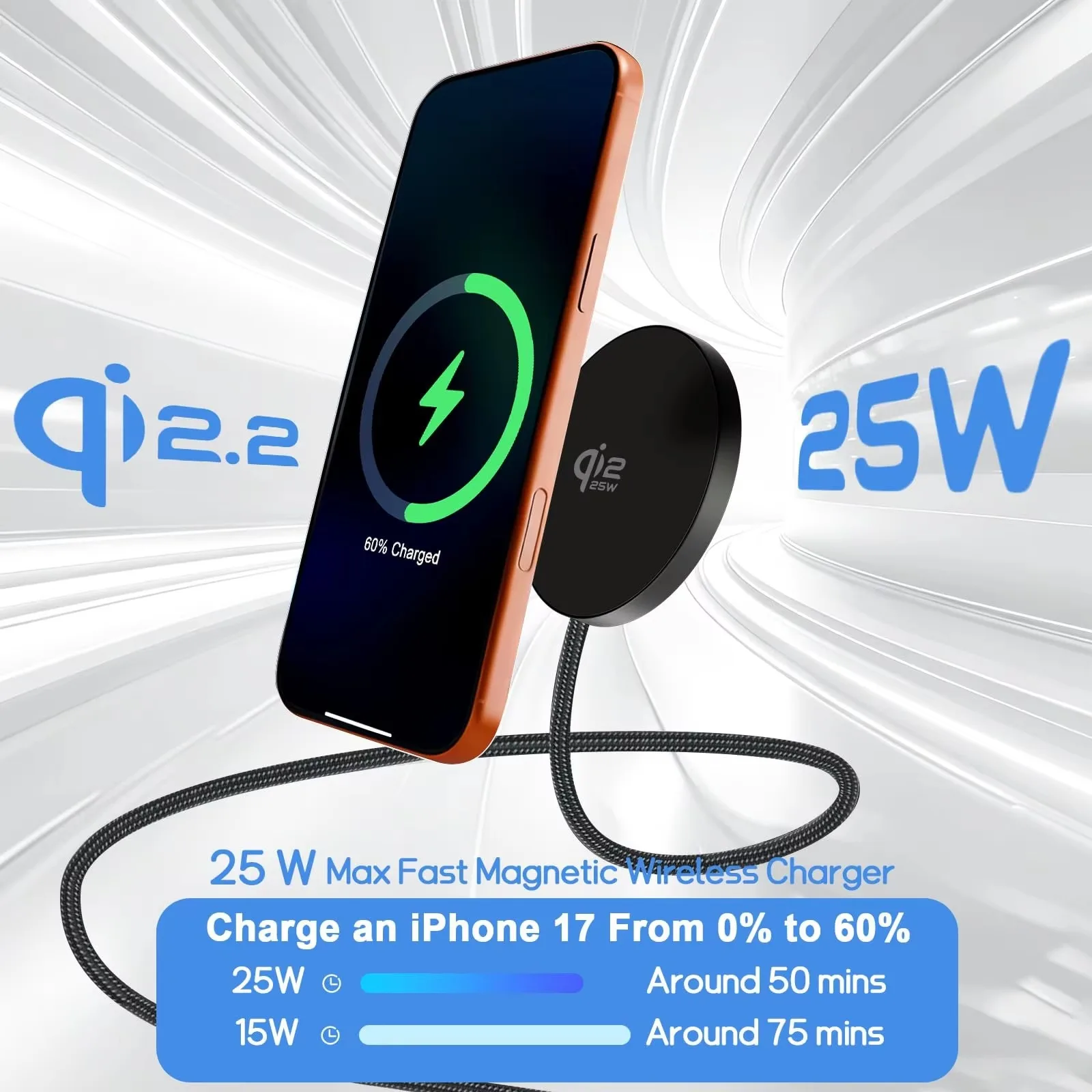 Qi2.2 25W Magnetic Wireless Charger for Magsafe Charger Fast Charging Station Pad for iPhone DUO 18 17 16 15 14 ProMax Airpods